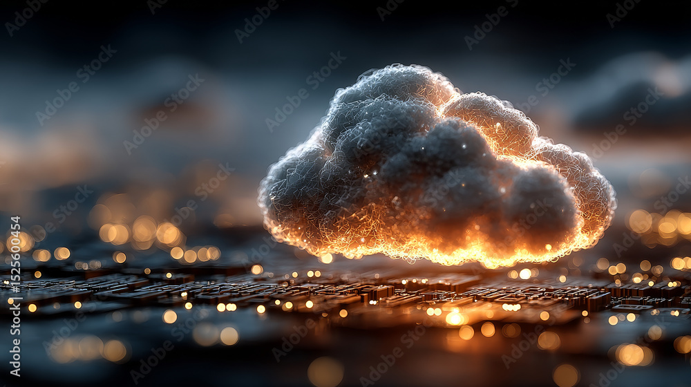Poster cloud security: data protection, encryption, businessman touch and analysis data strategy with graph