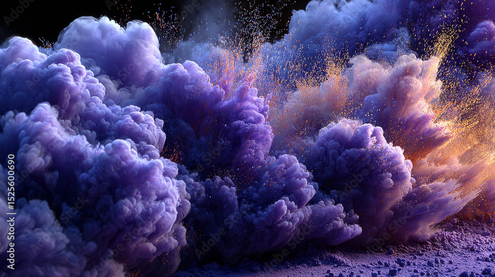 Aufkleber purple paint powder splashes. flows of magic dust with glitter particles and sparkles. vector realis