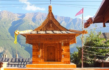 Naklejka premium Ancient monasteries and traditional Tibetan architecture set against the dramatic mountain backdrop of Spiti Valley in the Indian Himalayas.