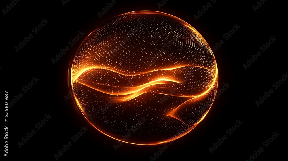 Aufkleber a glowing orange sphere with wavy lines floating in a dark space creating an abstract design element