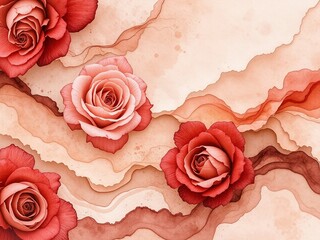Serene Rose Watercolor Panorama - Taupe and Crimson