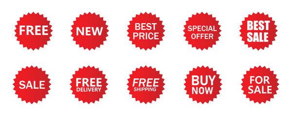set of red sale tags, Set of Red Label and Badge Stickers in Vector Style on White Background