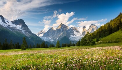 alpine meadow blooms under majestic peaks