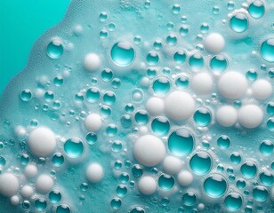 close up of white foam bubbles on a turquoise background