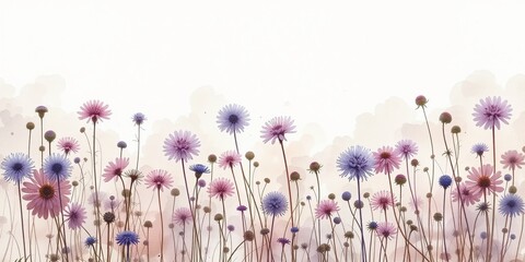 Serene Scabiosa Watercolor Panorama
