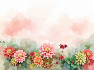 Serene Sedum Watercolor Panorama