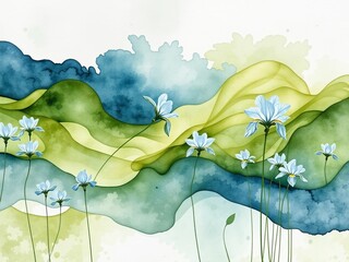 Serene Sisyrinchium Watercolor Panorama