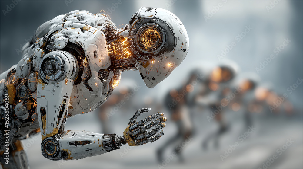 Poster cps (cyber-physical systems): integration, automation, hand of robotic holding glowing cps technolog