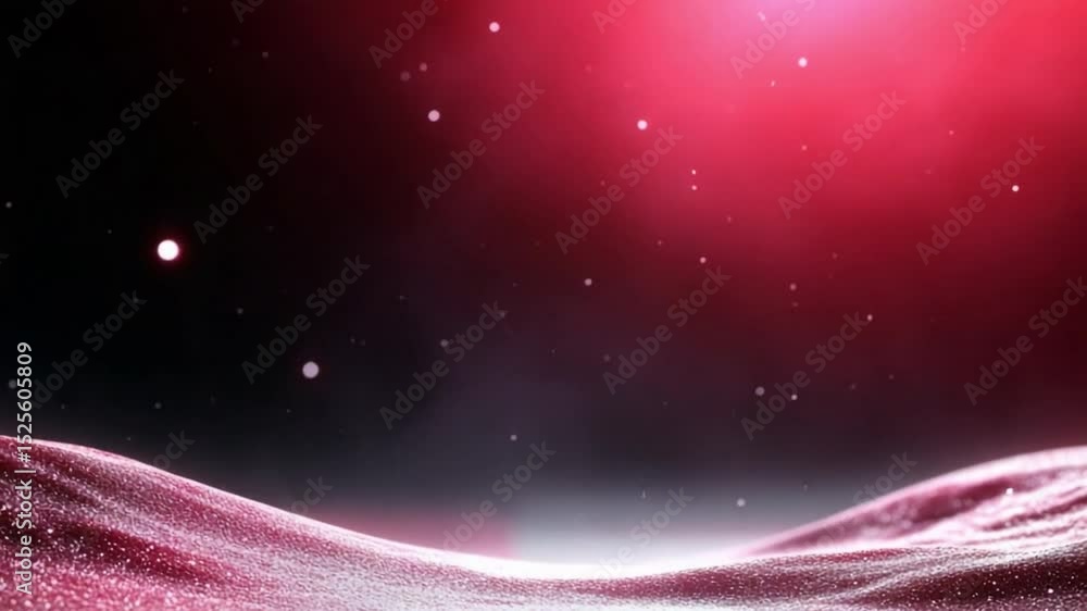 Aufkleber Abstract Crimson Landscape: An ethereal scene of a crimson-hued landscape, speckled with luminous particles dancing against a gradient sky, creating a mood of wonder and enchantment.
