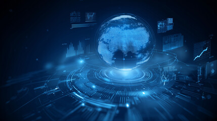 Futuristic digital globe with data visualization representing global connectivity and technology
