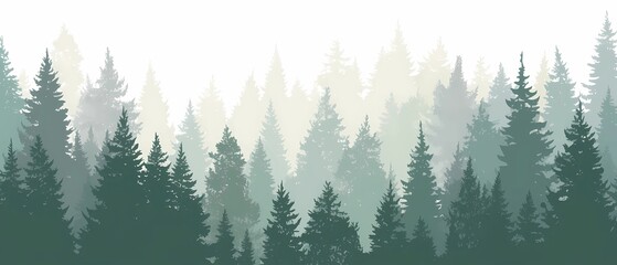 Obraz premium Watercolor Evergreen Forest Banner – Misty Pines Landscape for Relaxation and Meditation