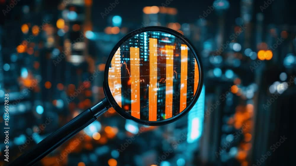 Poster a close-up view of a city through a magnifying glass, ideal for highlighting details or emphasizing 