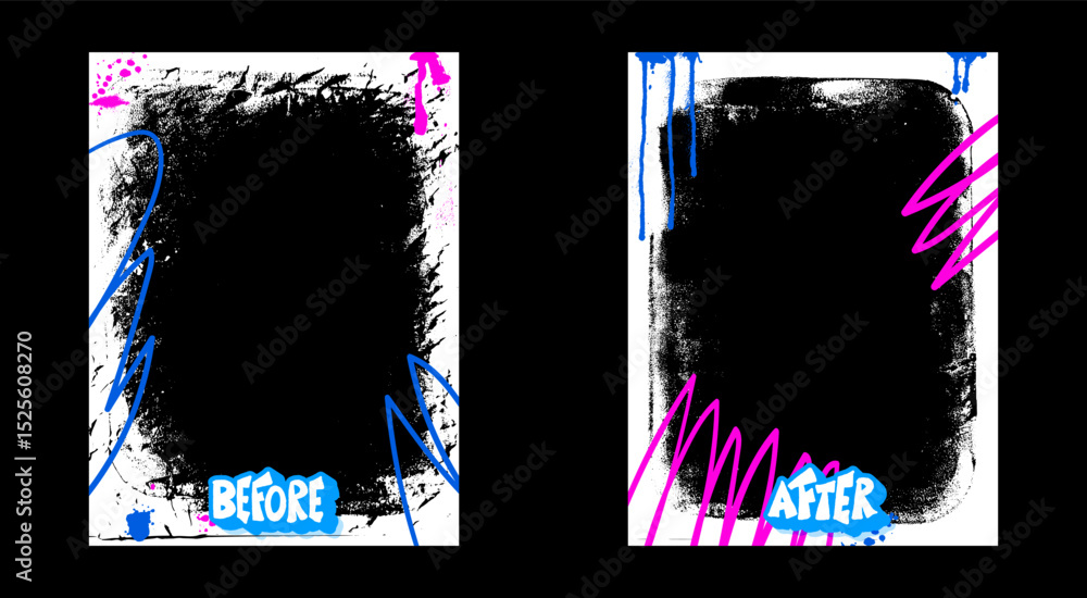 Poster before and after punk template. graffiti frames for photo comparison. competition layout borders wit