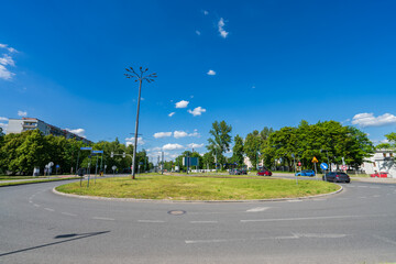 Roundabout at Staropogonska and Orla streets in the centre of Sosnowiec city. Upper Silesia. Poland