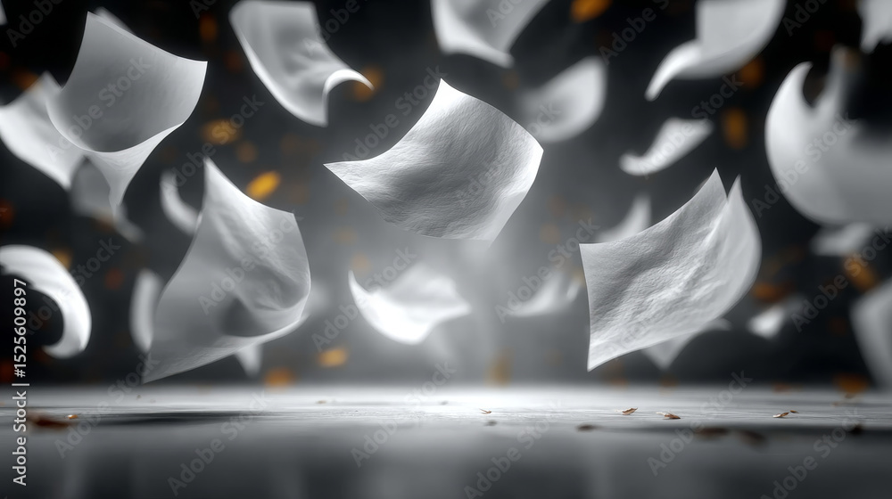 Poster flying paper sheet in different angles of view. realistic 3d vector illustration set of curve white 