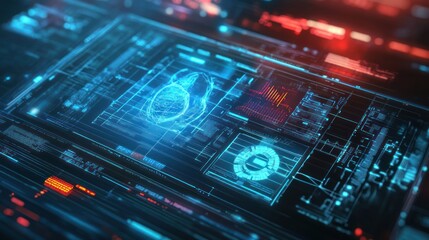 Obraz premium Cybernetic Brain Interface: Futuristic Digital Neural Network