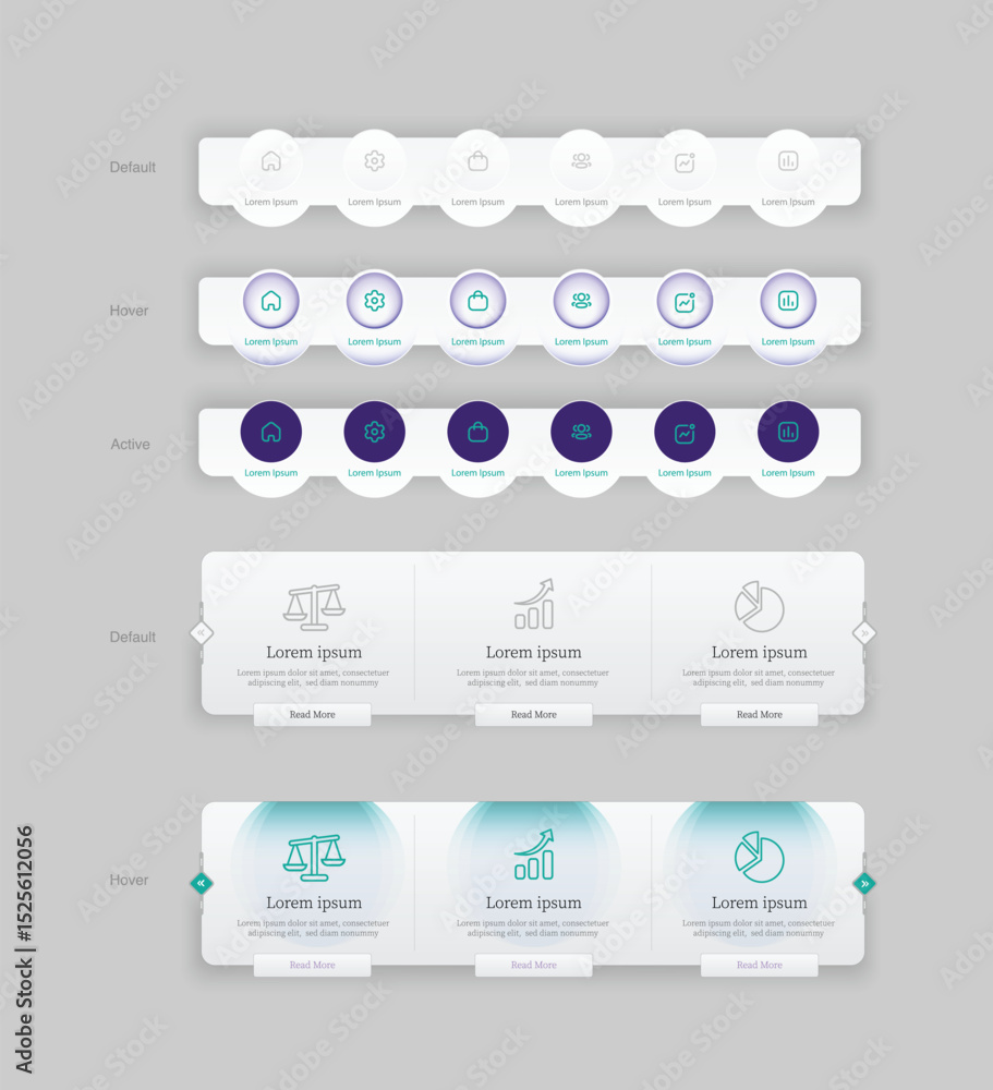 Poster web site design menu navigation elements with icons set. navigation menu bars