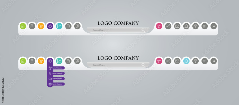Poster web design template elements with icons set: navigation menu bars