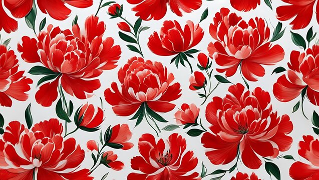 Vibrant Red Peony Floral Pattern A Classic Botanical Design for Textile Prints