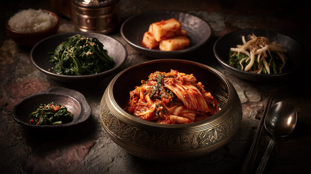 韓国伝統食卓に映えるキムチの存在感