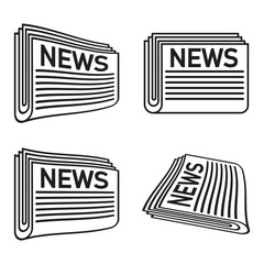 Newspaper icon outline collection in black and on white background