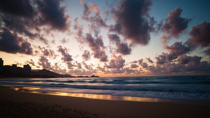 Obraz premium Waikiki Beach Sunset, Oahu Hawaii, Golden Hour