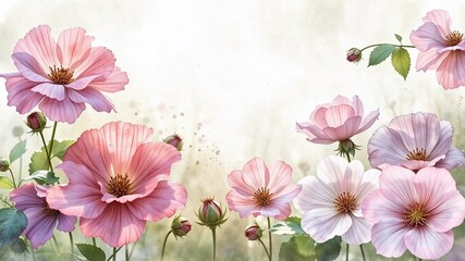 Obraz premium Watercolor Geranium Meadow - Soft Hues & Cozy Ambiance