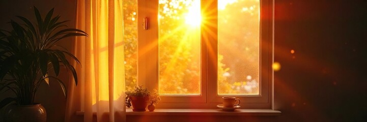 Golden hour sunlight streams through a window, illuminating dust motes dancing in the warm, lazy rays of a Sunday morning Perfect for relaxation and peaceful vibes , light and shadow, home