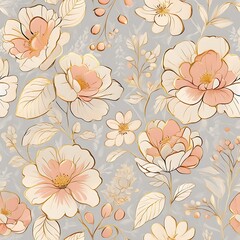 Elegant Peach and Gold Floral Pattern Seamless Design for Textile and Wallpaper