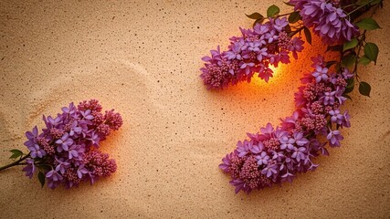 Wisteria Flat Lay on Sandy Sunset Background - Warm Hues