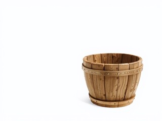 Wooden Bucket on White Background - High Resolution Clipping Path