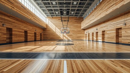 Wooden Basketball Court Lines, Minimalist Design