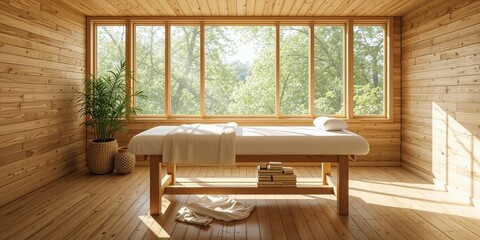 Wooden Massage Room with Large Window