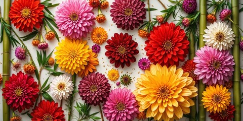 Zinnia Flat Lay on Bamboo - Dawn Glow & Rich Hues