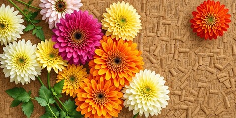 Zinnia Flat Lay on Cork - Sunny & Cheerful