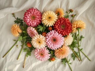 Zinnia Flat Lay on Fabric - Natural Hues and Soft Textures