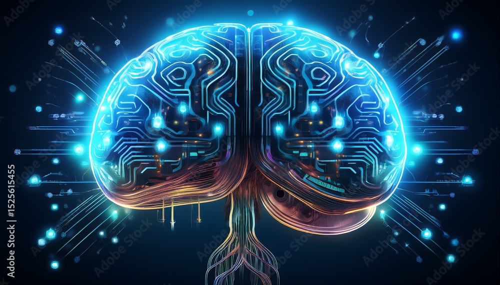 Aufkleber futuristic digital brain artificial intelligence neural network circuit design