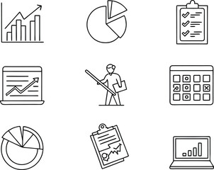 Business Growth Strategy Charts, Data Analysis, and Planning Icons