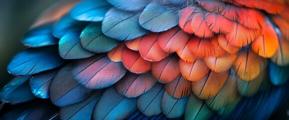 Obraz premium Close-Up of Vibrant Macaw Feathers Displaying an Array of Colors