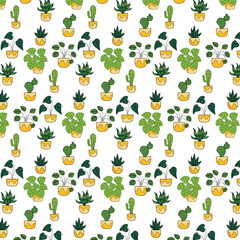 Playful Potted Plants Seamless Pattern