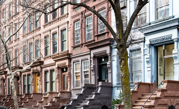 Block of historic brownstone homes on West 78th Street in the Upper West Side of New York City
