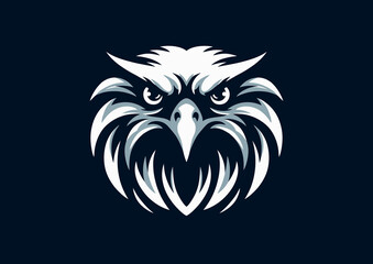 Owl head, black and white vector illustration