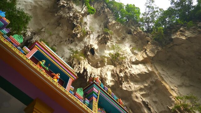 day time kuala lumpur area famous mountain temple cave decoration slow motion panorama 4k malaysia
