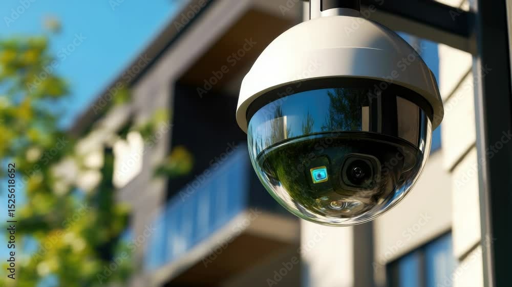 Poster close-up shot of a camera mounted on a pole, often used for surveillance or monitoring