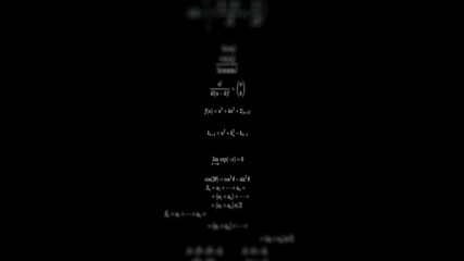 Close-up of mathematical formulas on a black background. 3D rendering animation.	