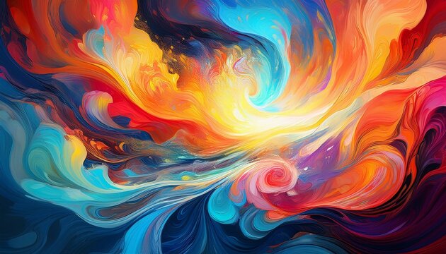 vibrant abstract painting with dynamic swirls of color and light evoking joy and energy