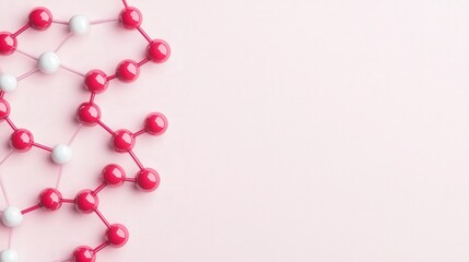 Pink and white molecular structure model on a pastel pink background, representing chemistry or scientific concepts.