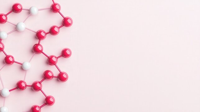 Pink and white molecular structure model on a pastel pink background, representing chemistry or scientific concepts.