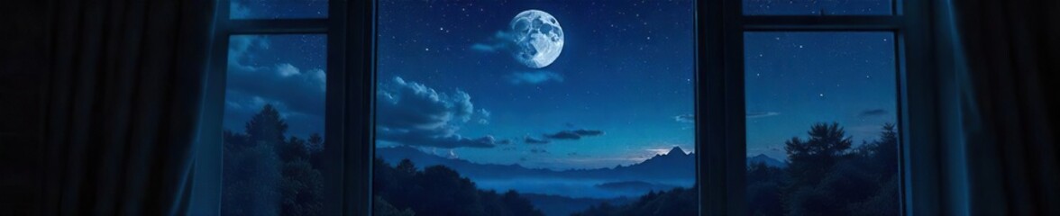 Obraz premium Dark, starlit night sky visible through a bedroom window, moonlight illuminating a textured ceiling Perfect for relaxation, sleep, and dreamscape themes , night sky, high angle, interior design