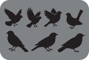 Obraz premium Silhouette Bird Collection A Variety of Poses Against a Gray Background Featuring Birds in Flight and Perched Showcasing Different Wing Positions and Body Shapes